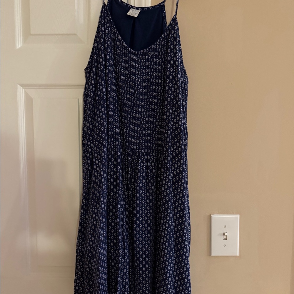 Time and Tru Navy Blue Midi Dress with Pattern